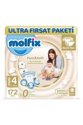 Pure Soft Bebek Bezi 4 Beden Maxi Ultra Fırsat Paketi 172 Adet molfixno4172