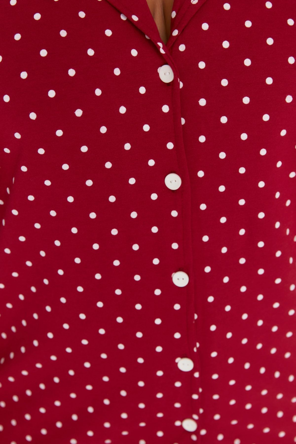 Trendyol Curve-Burgundy Polka Dot Print Shirt Collar Knitted Pajamas Set Tbbss22Pt0710 4