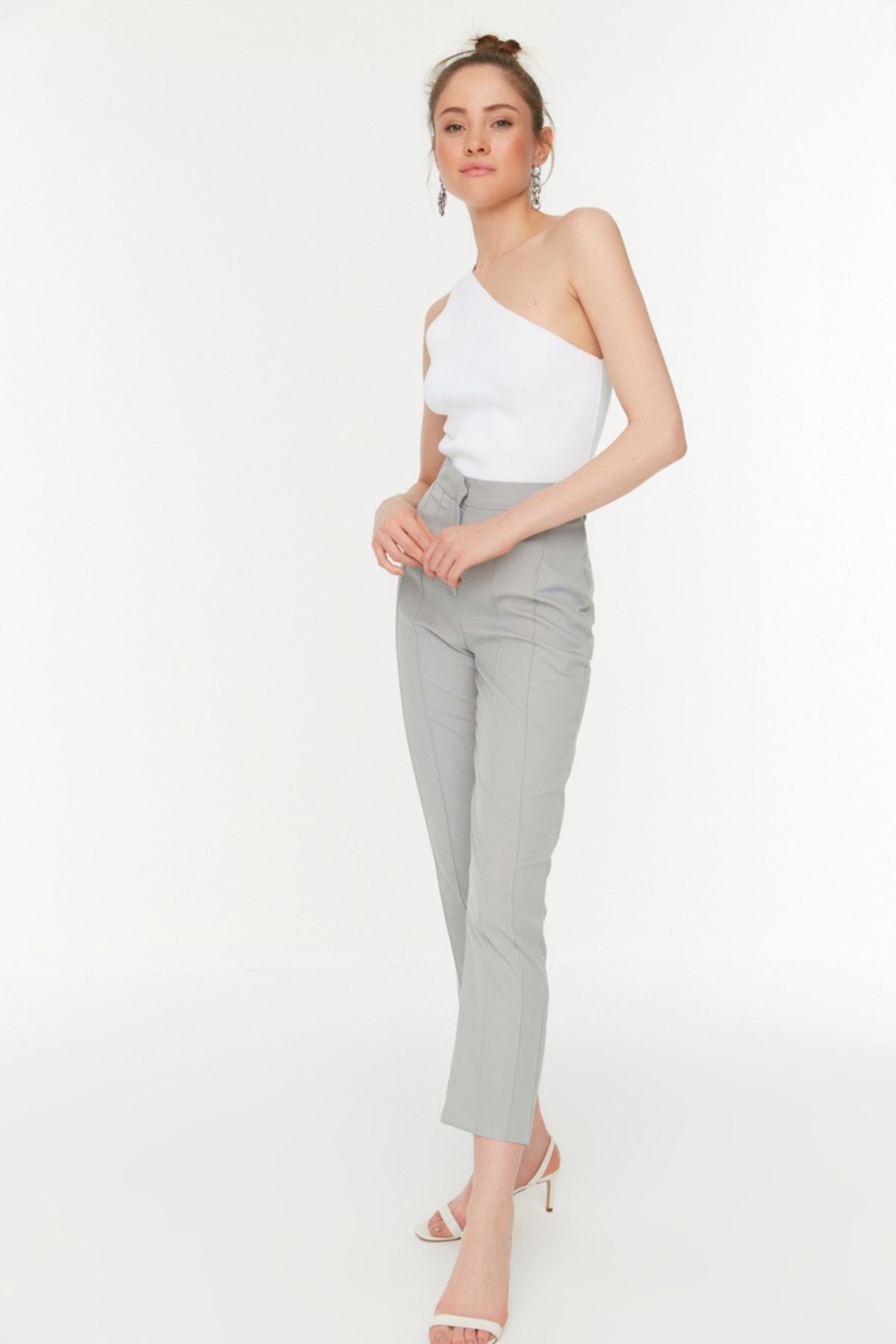 Trendyol Collection Gray Cigarette Trousers TWOAW22PL0516 Trendyol