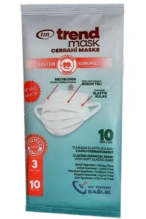 Yumuşak Elastik Kulaklı Maske 10'lu 1 Paket 10 Adet (beyaz) S000101
