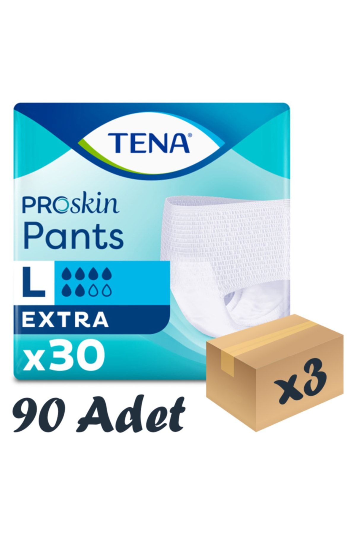 TENA Proskin Pants Extra Emici Külot Büyük Boy L 6 Damla 30'lu 3 Paket 90 Adet