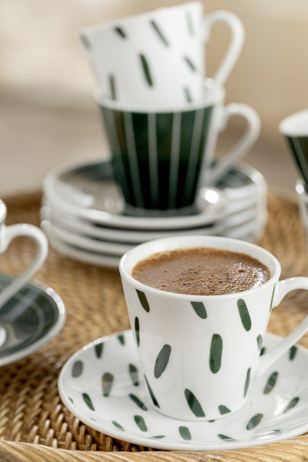 English Home Planet Porselen 6 Kişilik Kahve Fincan Takımı 80 Ml Yeşil ...