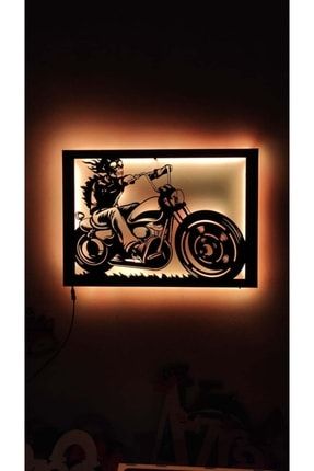 Rgb Led Işıklı Ahşap Harley Davidson Tablo Duvar Dekorasyonu ltatasarım235
