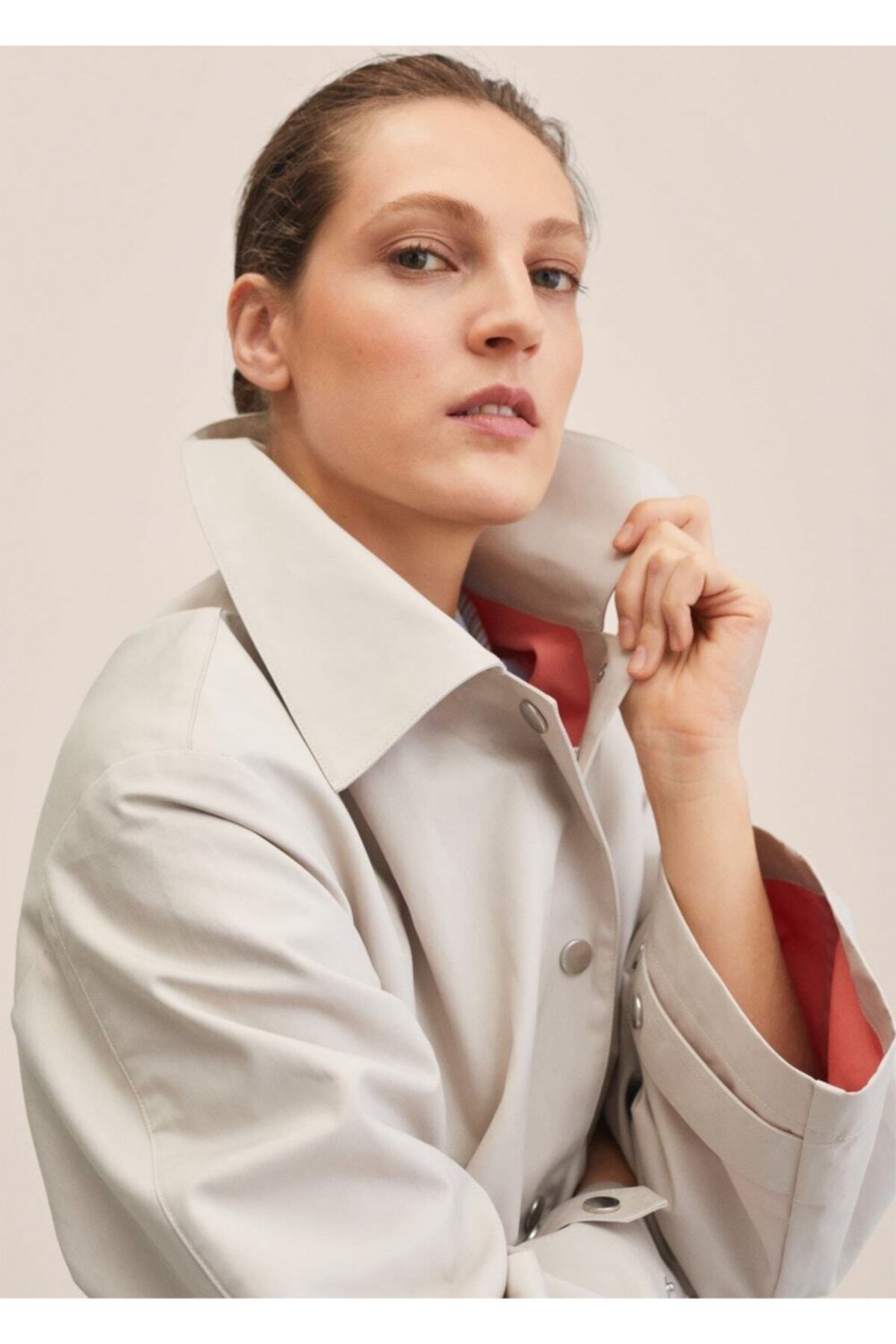 MANGO  Düğmeli Pamuklu Trençkot - Görsel 6