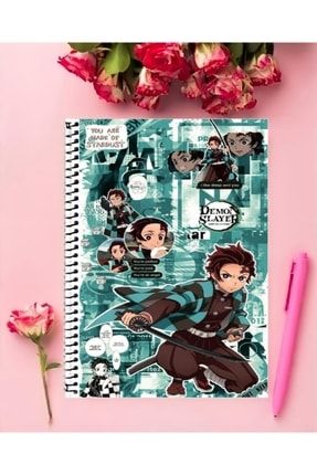 Demon Slayer Anime Defter 1 Adet Özel Tasarım A4 Boyutu 21*29 Cm Telli Çizgisiz Büyük Boy defter bulweiser.A4.524