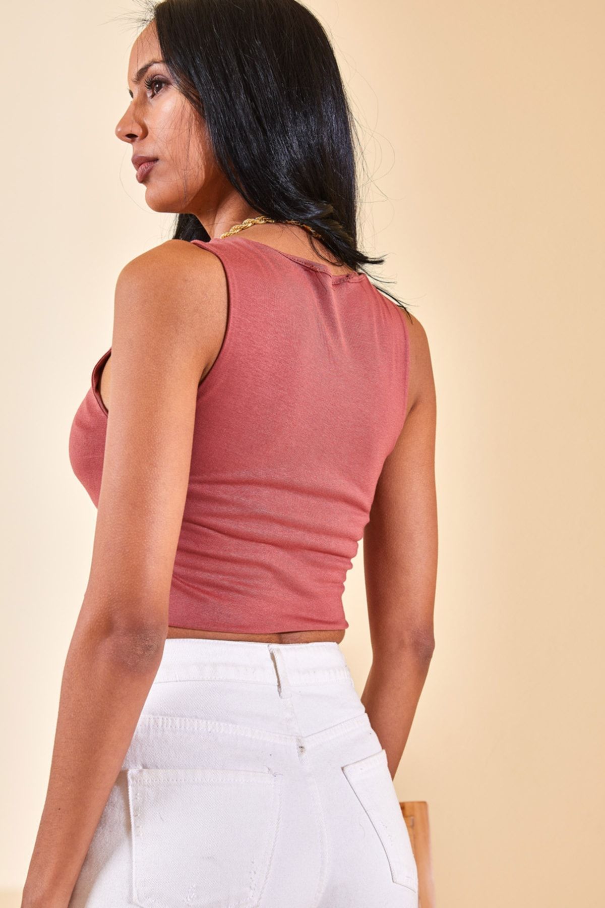 XHAN-Γυναικεία μπλούζα Dusty Rose Crew λαιμόκοψη 2YZK2-12563-65 6