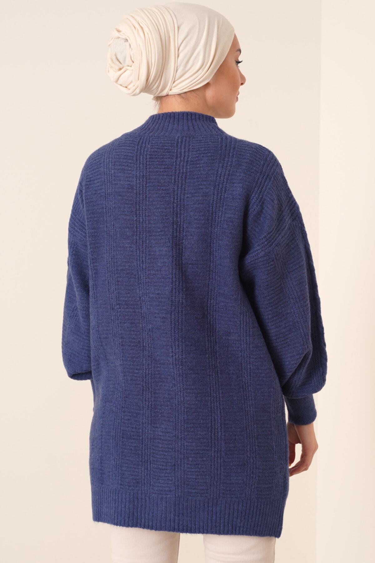 Bigdart-15768 Marineblauer Hijab-Strickpullover mit geknöpftem Haarstrickmuster 4