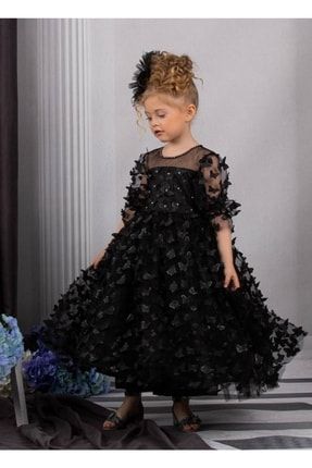 3 Boyutlu Kelebek Detaylı Kız Çocuk Gelinlik Abiye Elbise+toka CLRKLBK101