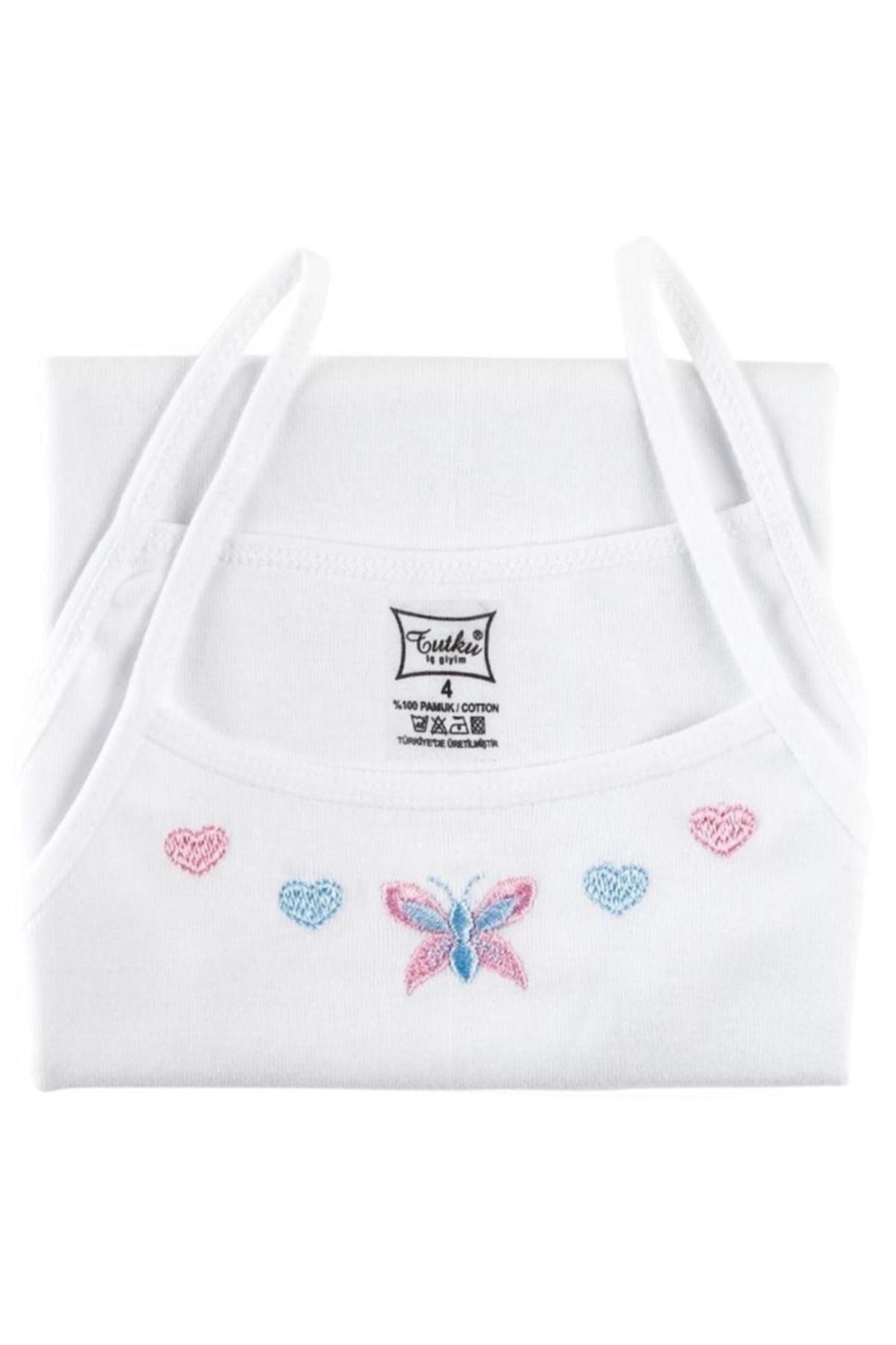 Tutku-Girl's Embroidered Ribbed Undershirt with Rope Strap 1