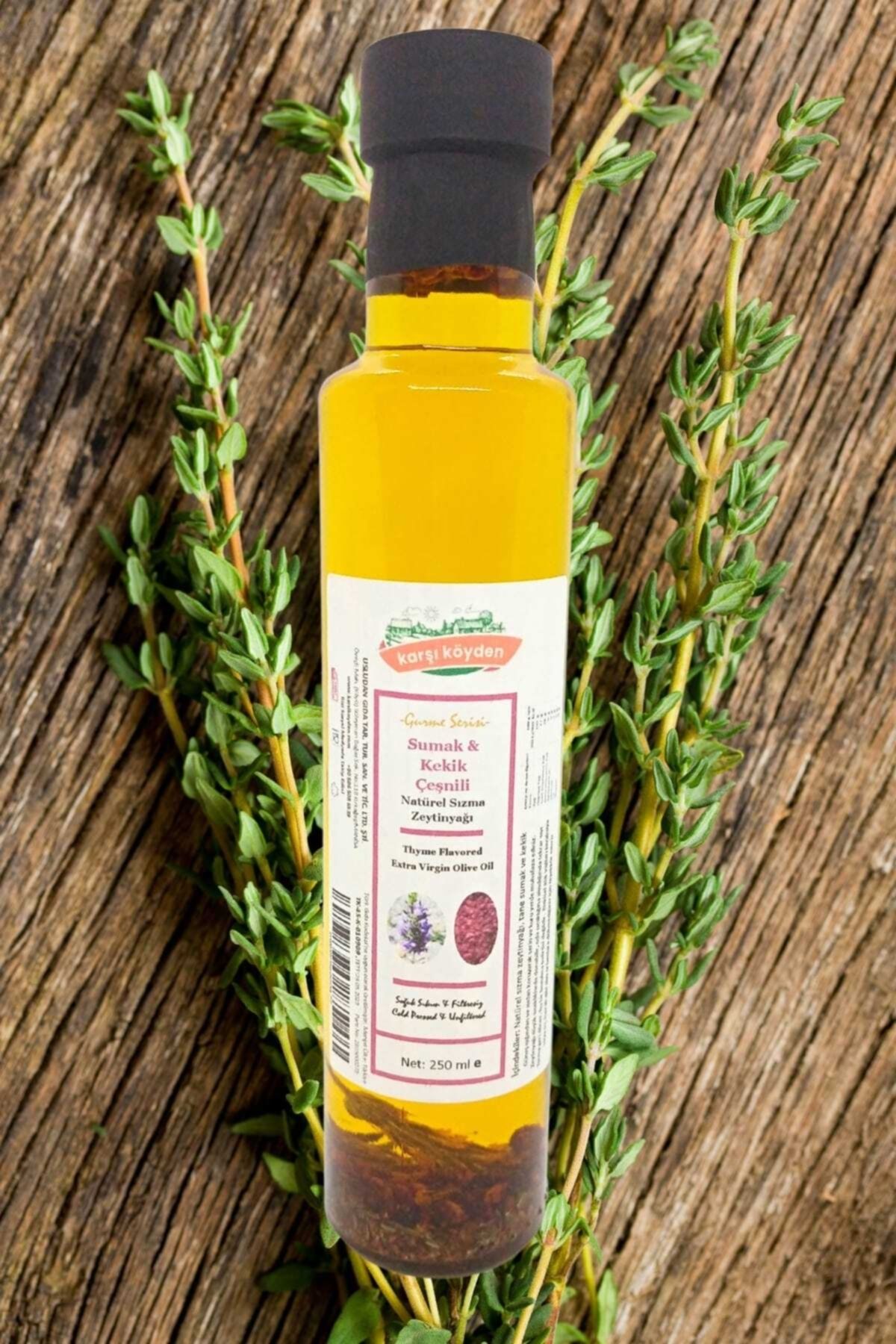 Karşı Köyden Gurme Serisi Tane Sumak & Kekik Çeşnili Natürel Sızma Zeytinyağı - 250ml