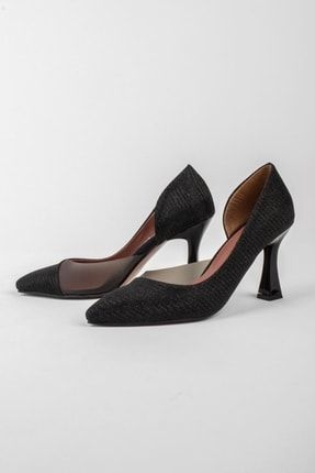Nicosia Kadın Simli Şeffaf Detaylı Karnıyarık Topuklu Ayakkabı-siyah B1732