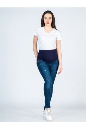 Kadın Hamile Kot Pantolon Sağ Bacak Yırtıklı Model Mavi 8023/39BUSA