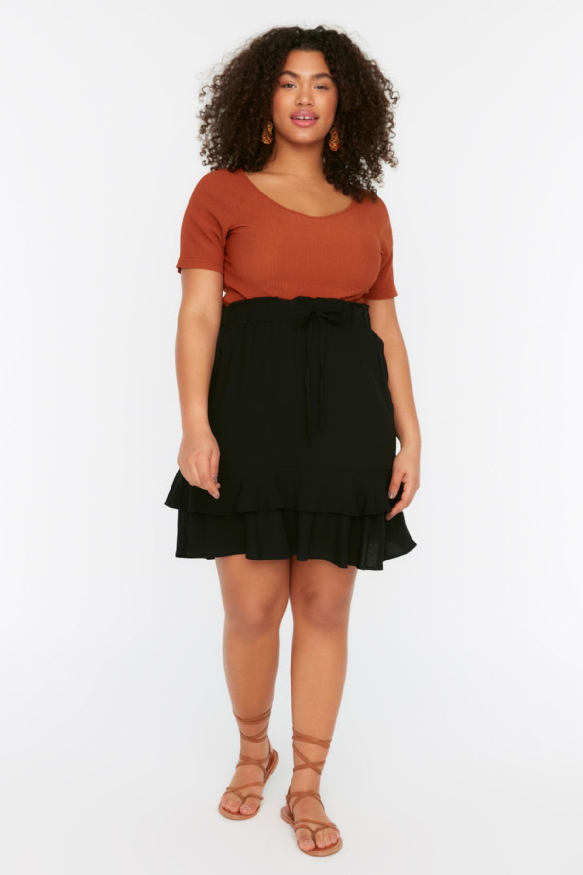 Plus size black ruffle skirt 2025