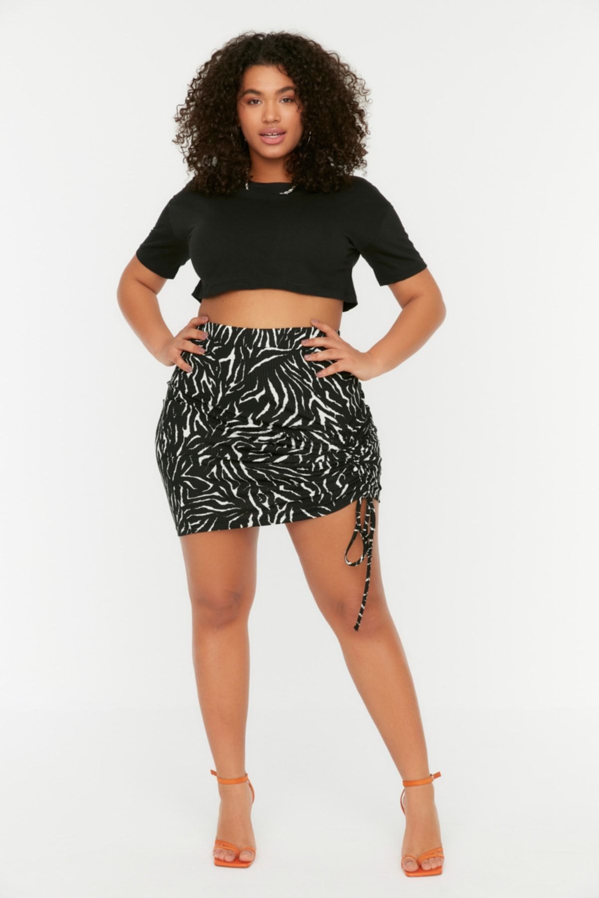 Trendyol Curve-Plus Size Multicolor Animal Print Knitted Skirt - Tbbss22Et00001 2