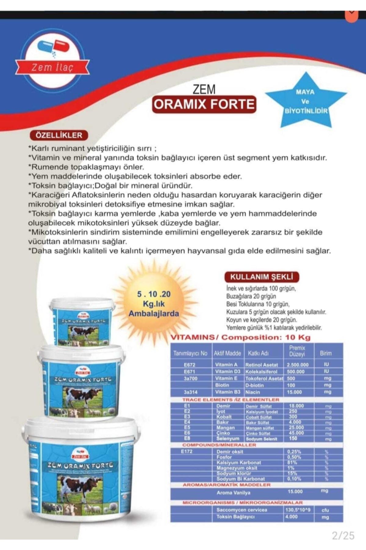 Zem Oramix Forte Vitamin Katkılı Toksin Bağlayıcı Yem Katkısı 20 kg 2