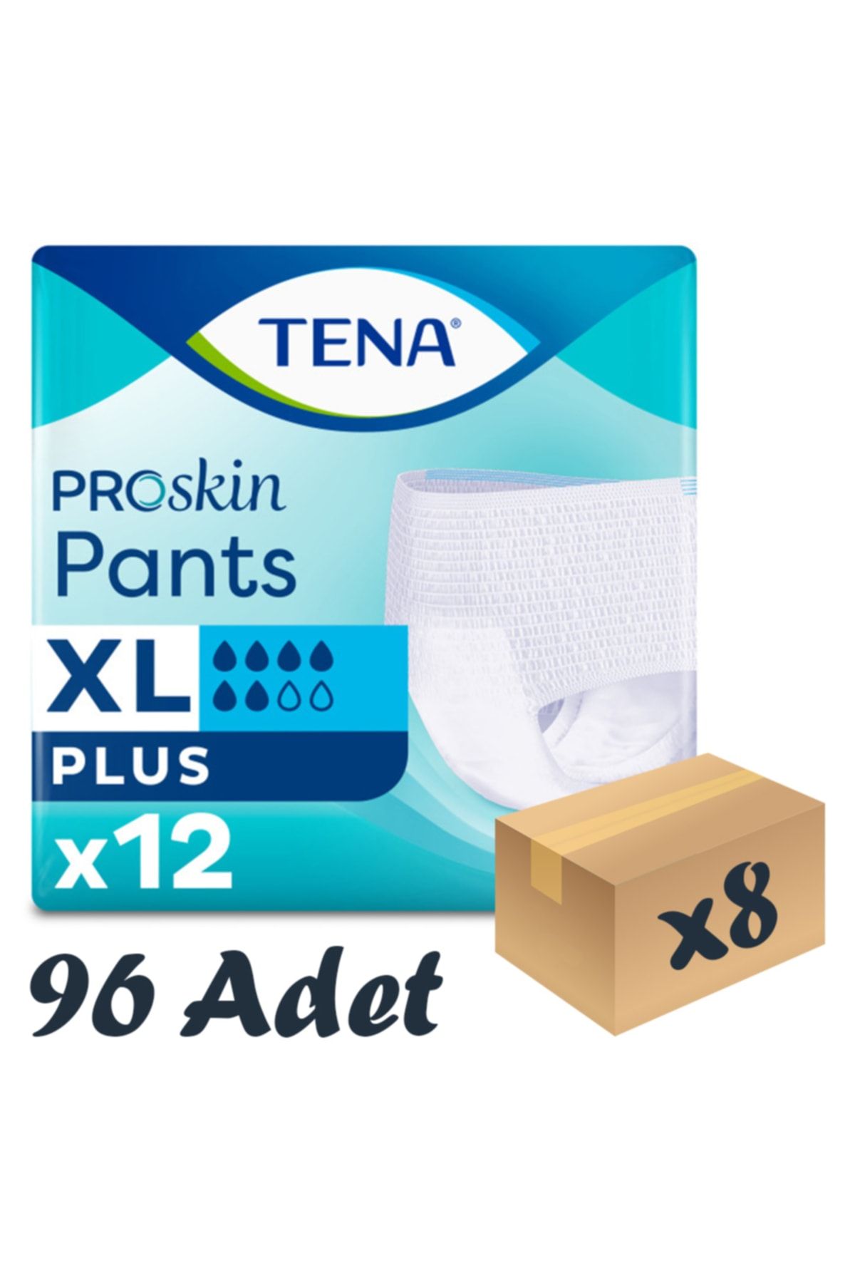 TENA Proskin Pants Plus Emici Külot En Büyük Boy xl 6 Damla 12'li 8 Paket 96 adet