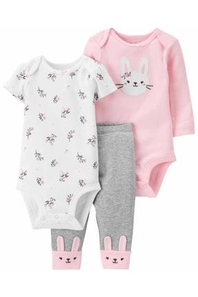 Kız Bebek Tavşan Karakterli Body Pantolon Set 3'lü Paket 1M751510