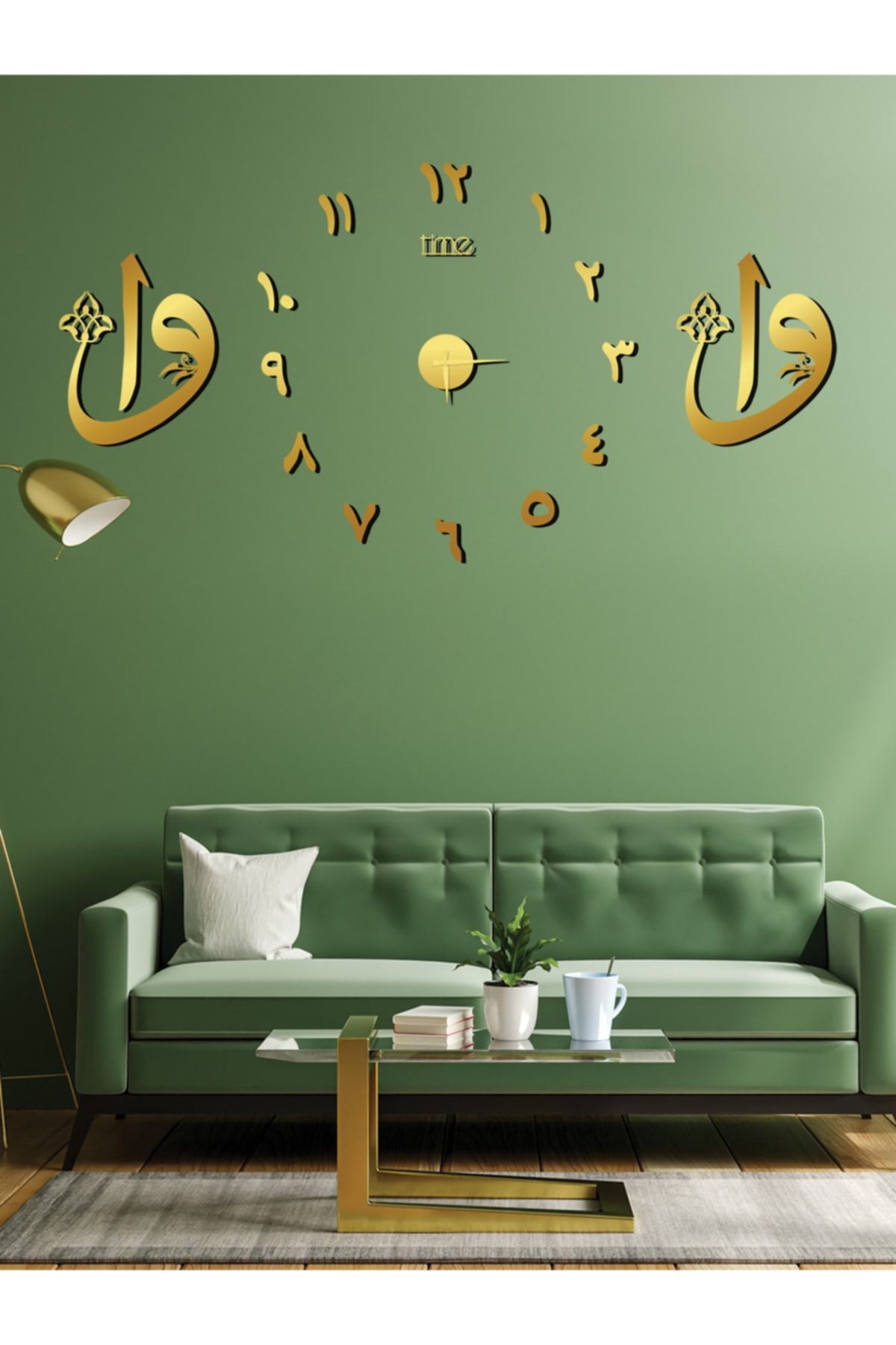 Wooden Factory Time Collection 3d Arapça Rakamlı Saat Ve Vav Elif Altın Pano Set,(ALTIN) 2024