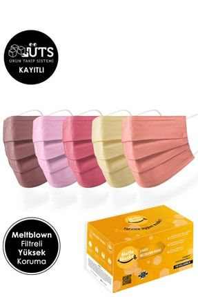 100'lü Pastel Serisi Meltblown Filtreli Pudra Pembe Sarı Yavruağzı Renkli Cerrahi Maske Seti MMPASTELCERRAHI