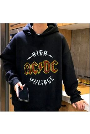 Siyah Renk Acdc High Voltage Baskılı Geniş Kesim Unisex Rock-metal Sweatshirt BSM02ACDCFRK