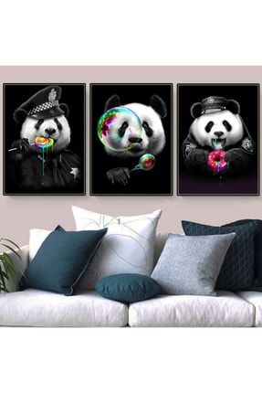 3'lü Set Panda Kanvas Tablo CCX1806