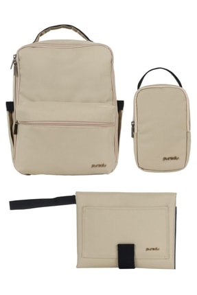 PUREDU Bej Bebek Bakım Çanta Seti- Cold Sand