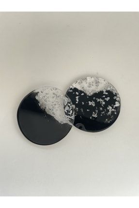 Siyah-gümüş 6 Lı Yuvarlak Epoksi Bardak Altlığı SG563