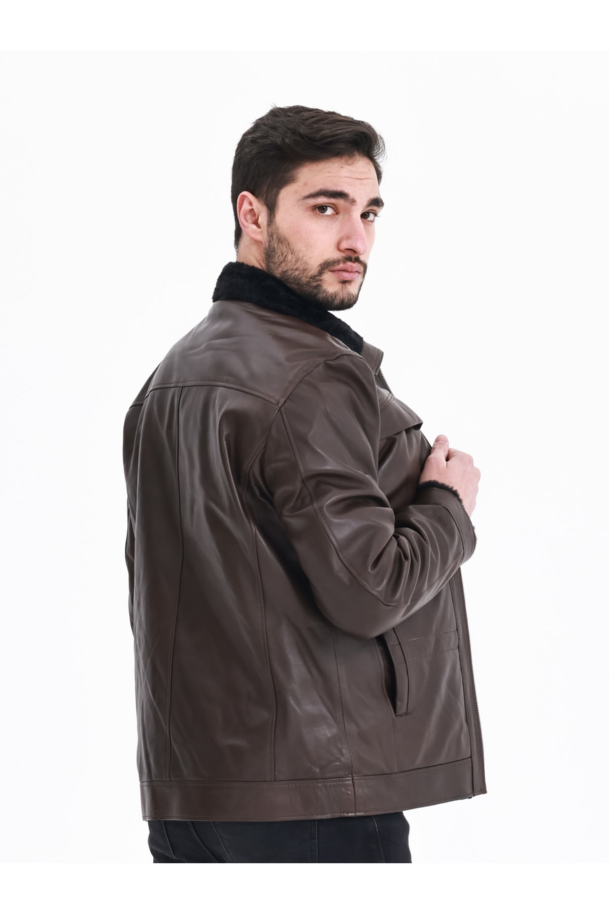 ژاکت مردانه قهوه ای YÜCE DERİ | YD703 اورجینال - تصویر 2