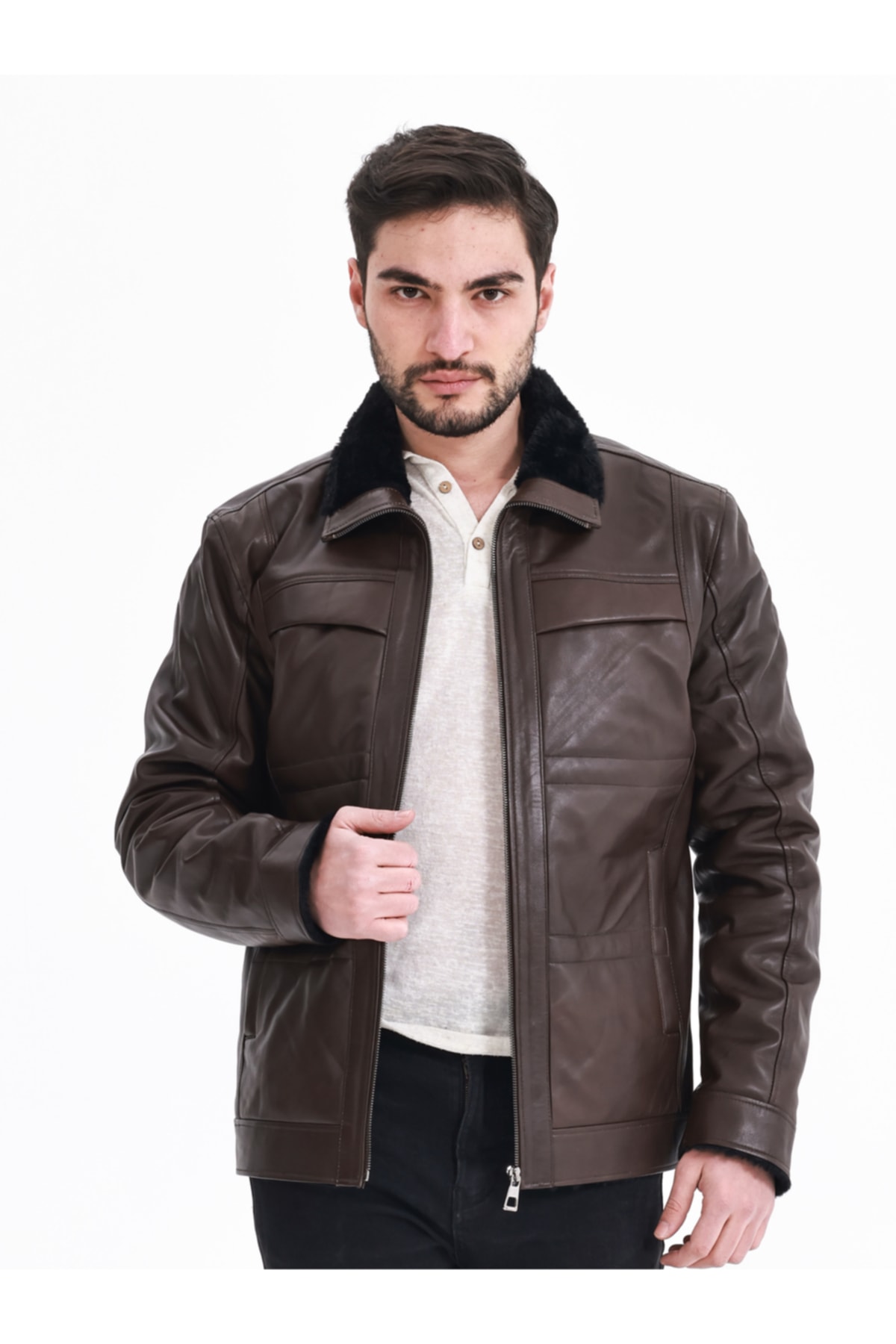 ژاکت مردانه قهوه ای YÜCE DERİ | YD703 اورجینال - تصویر 3