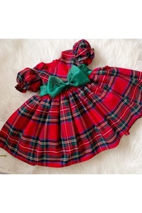 Kırmızı Vintage Ekose Bebek Elbise 002