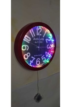 Ledli Işıklı Salon Ofis Duvar Saati Aplik Gece Lambası 35 Cm Metal Kırmızı fdc8855445522112