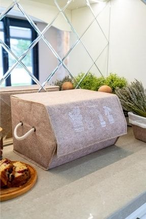 - Keçe Köşeli Kapaklı Dekoratif Kutu 38x29x24 Bej KEÇEEKMEKKUTUSU