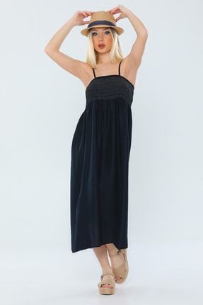 Lacivert Kadın İp Askılı Eteği Salaş Elbise P-036333