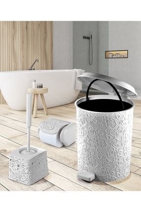 Sarmaşık 3'lü Beyaz Banyo Seti (7 Lt Çöp Kovası+tuvalet Fırçası+tuvalet Kağıtlığı) 521