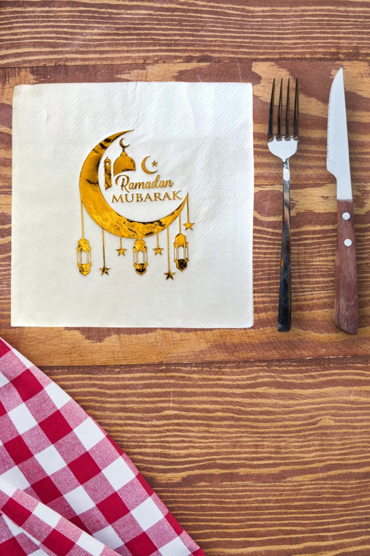 Ramadan Mubarak Gold Gilded Napkin 16-piece 16x16 cm Ramadan Feast Themed Religious Ornament with Gold Foil