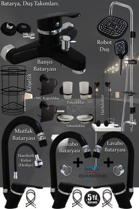 Irmak Siyah Banyo Lavabo Mutfak Bataryaları Musluk Armatür Duş Takımı Br45-TVB