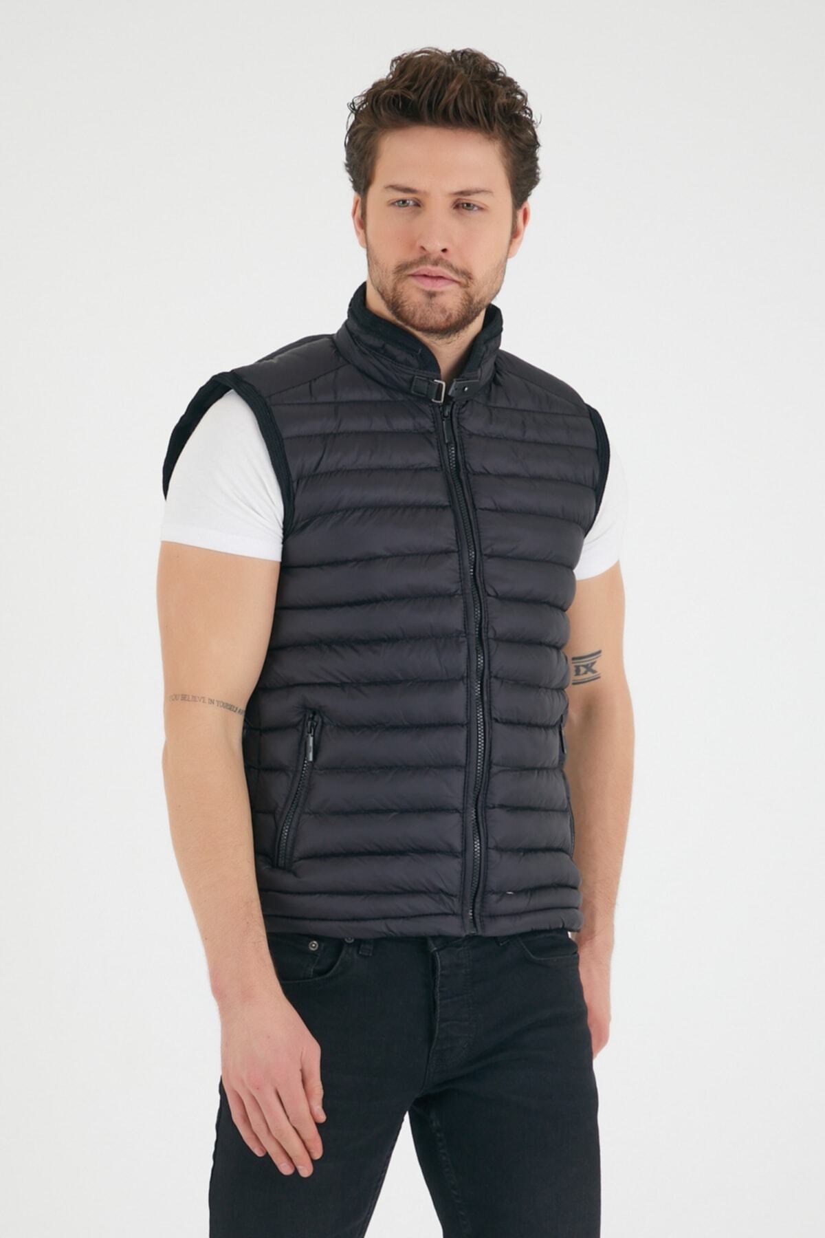 çerme-Men's Slim Fit Puffer Vest Black Ç12 5
