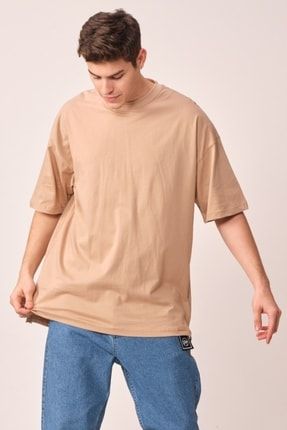 Oversize Basic Düz Bej Tshirt (görsel Kaçış) 4102