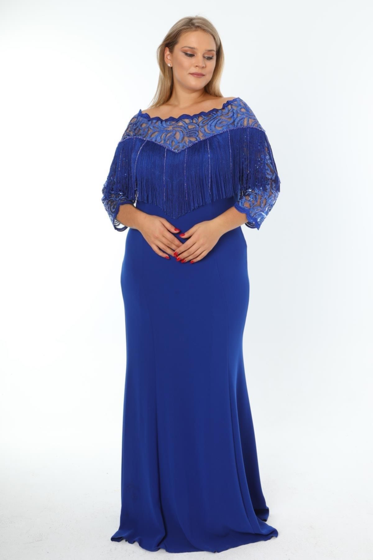 Ladies First Plus Size 3154 Saks Blue Long Evening Dress