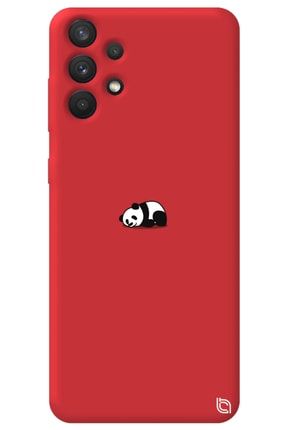 Samsung A32 Kırmızı Renkli Premium Içi Kadifeli Panda Desenli Silikon Telefon Kılıfı miskinpanda_178