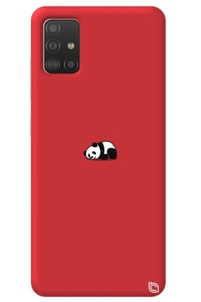 Samsung A71 Kırmızı Renkli Premium Içi Kadifeli Panda Desenli Silikon Telefon Kılıfı miskinpanda_180