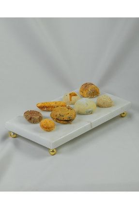 Sunum Tabağı / Servis Tabağı Altın Boncuk Gerçek Mermer Pasta Sunumu MERALP810
