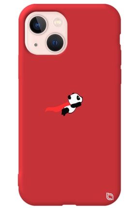 Iphone 13 Kırmızı Renkli Premium Içi Kadifeli Panda Desenli Silikon Telefon Kılıfı ucanpanda_195