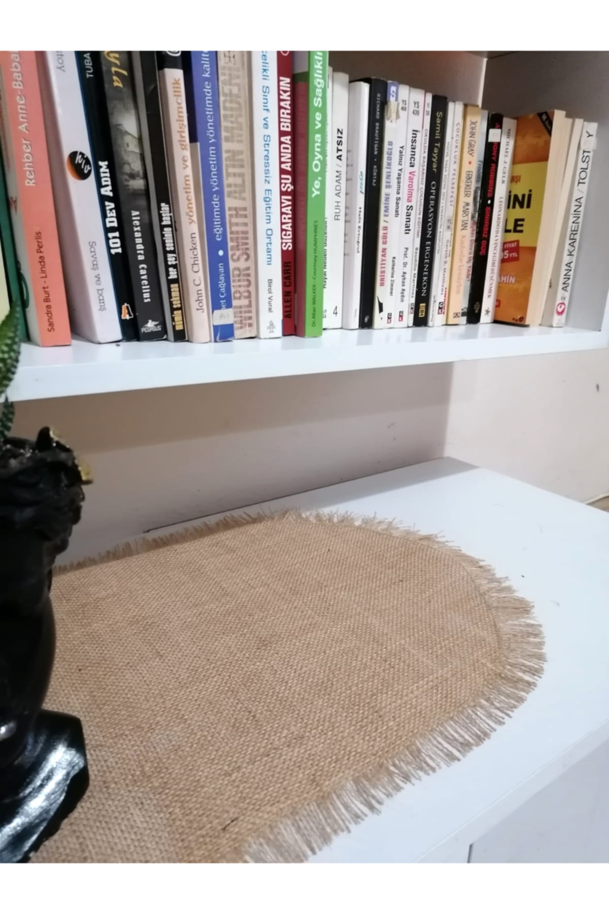 Organik Jüt Kumaş Oval Püsküllü Runner Masa Örtüsü Amerikan Servis 3
