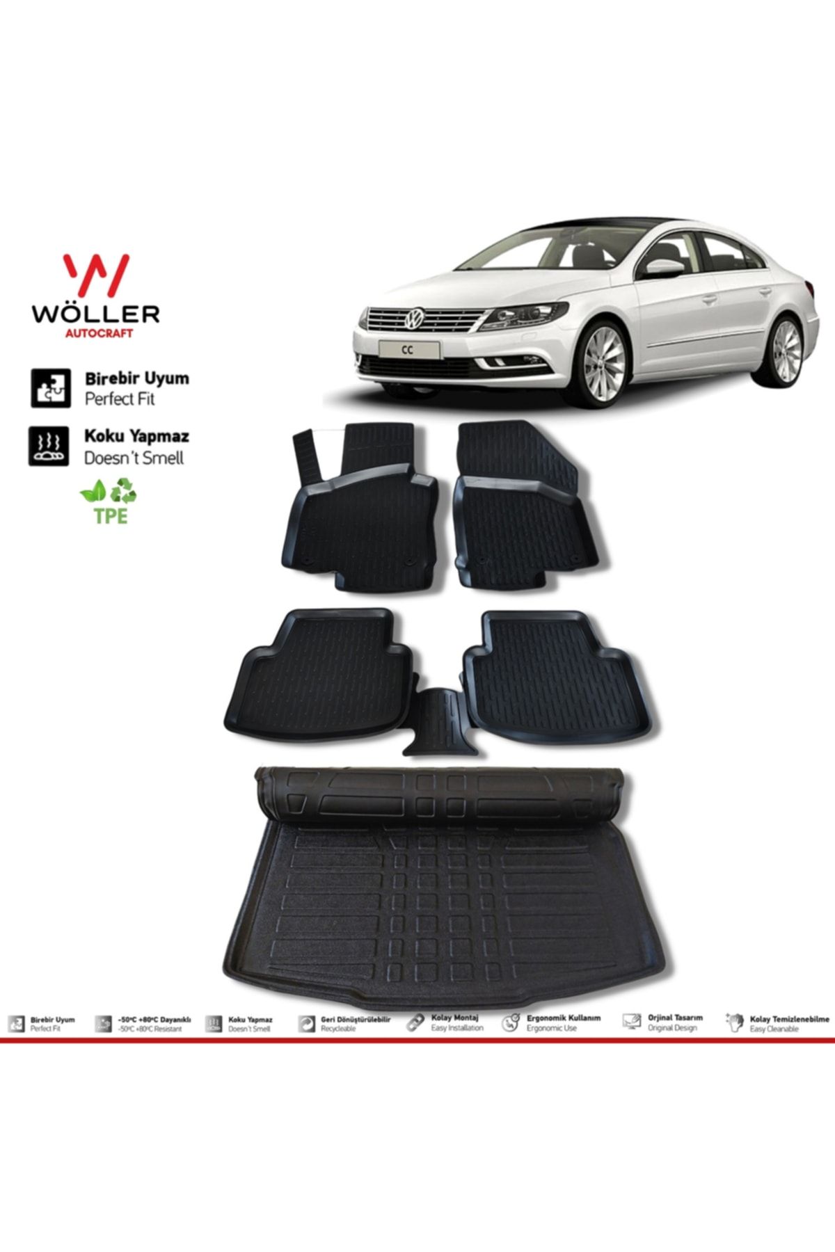 Wöller Volkswagen Passat CC Коврик для багажа после 2008 года с 3D-бассейном wöllersetultra084