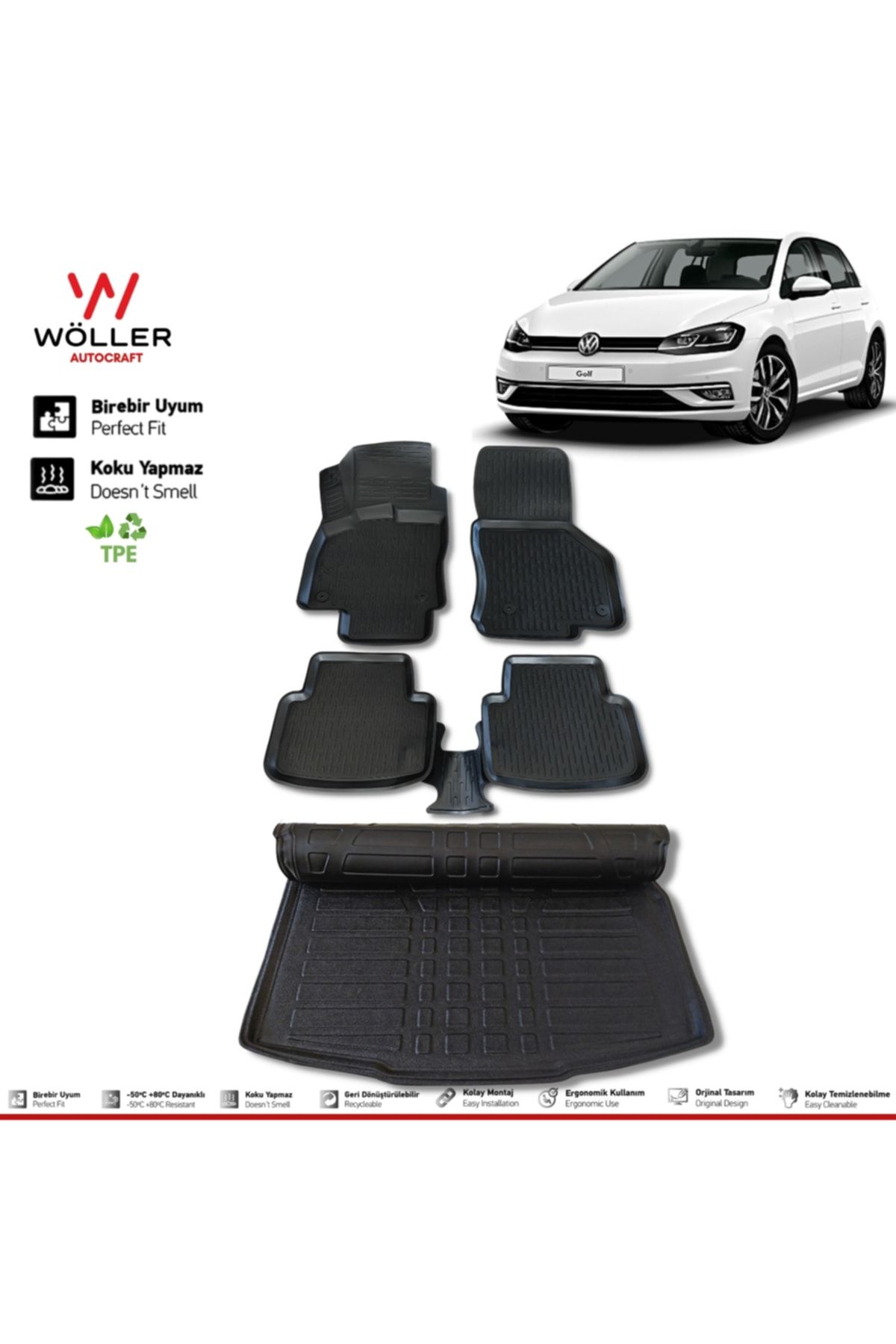 Комплект ковриков для багажа Wöller Volkswagen Golf 7 3d Ultraflex с 2012 по 2020 гг. wöllersetultra025