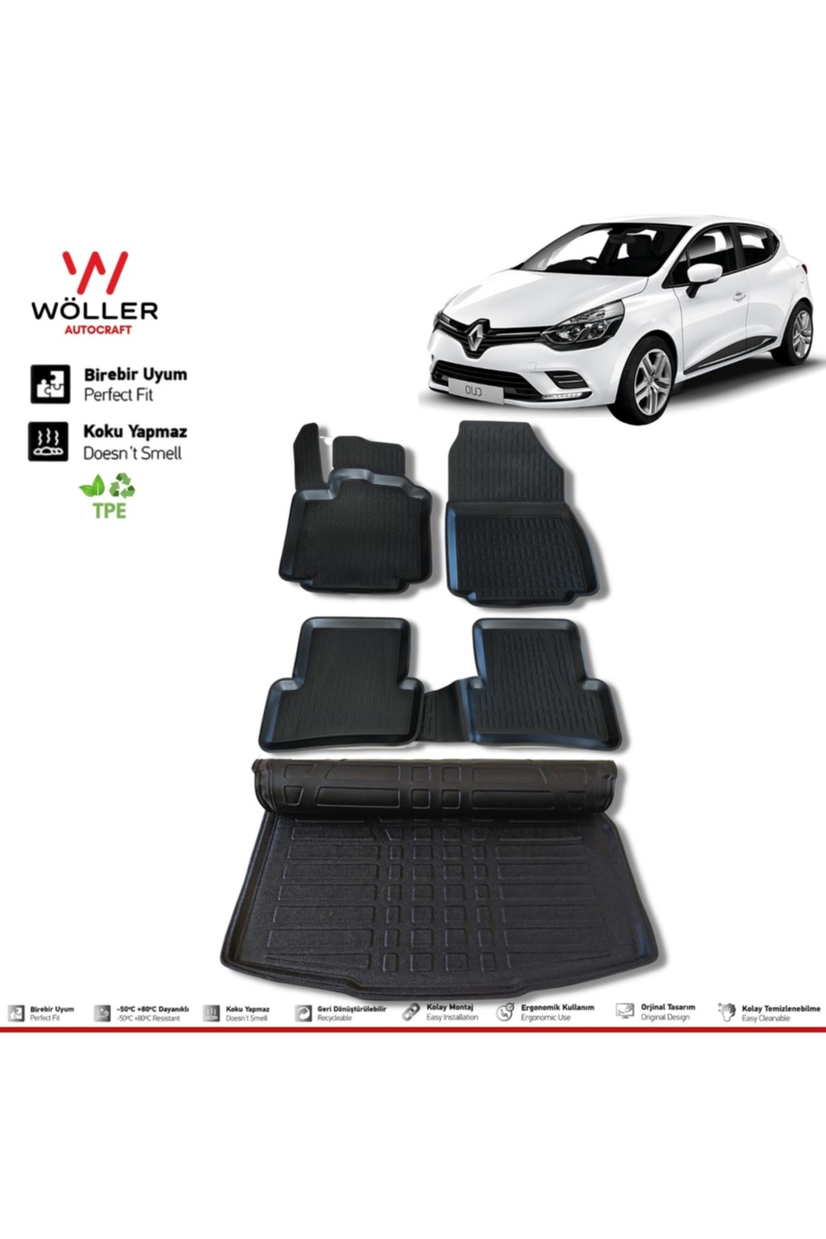 Wöller Renault Clio 4 Mat Baggage Pool Hatchback 2012 2019 с 3D-бассейном wöllersetultra072