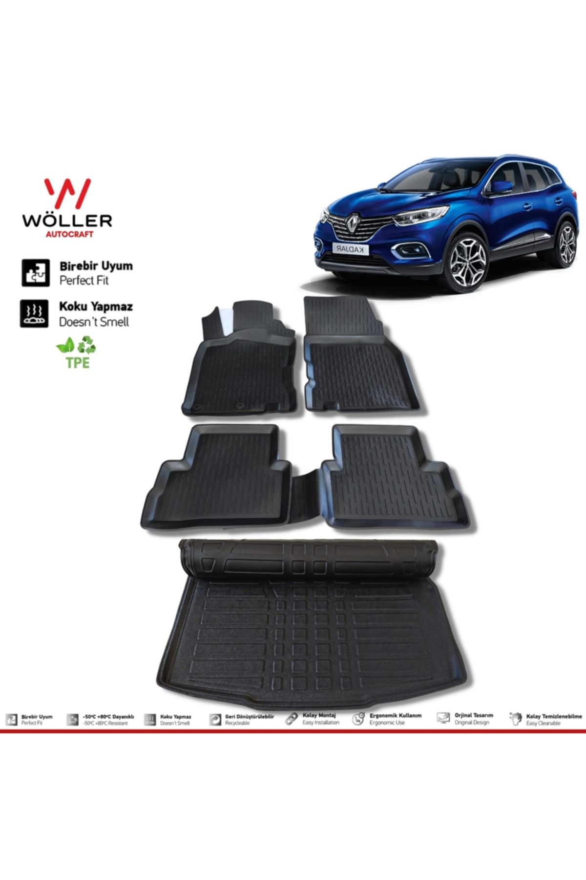 Комплект Wöller Renault Kadjar Mat для багажного бассейна 3d Ultraflex с 2015 по 2021 год wöllersetultra038