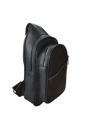 Hakiki Deri Unisex Siyah 3 Gözlü Bodybag Omuz Bel Çantası ALPDR64010