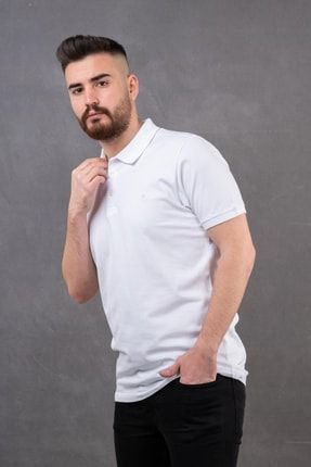 Erkek Beyaz Yakalı Slimfit T-shirt BRN40100-9